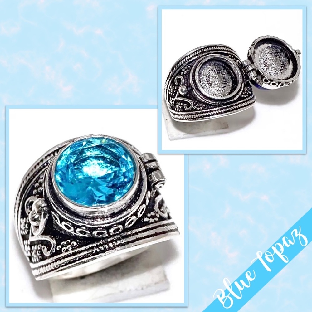 Blue Topaz Eclectic Silver Poison Ring, Size 7 (Light Blue)